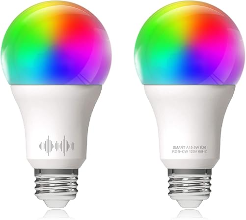 A19 Smart WiFi LED Light Bulbs, RGBCW Multi-Color Changing, Warm to Cool White Dimmable, Work with Alexa & Google Home (No Hub), 60W Equivalent E26, RGB+2700K-6500K, 2 Count