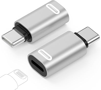 MoKo Lightning Female to USB C Male Adapter, 2Pack USB-C to Lightning Adapter for iPhone 15/16 Pro/16 Pro Max/Plus,Galaxy S24, iPad Pro/Air,for Fast Charging/Data Transfer, Not for Audio/OTG,Silver PD