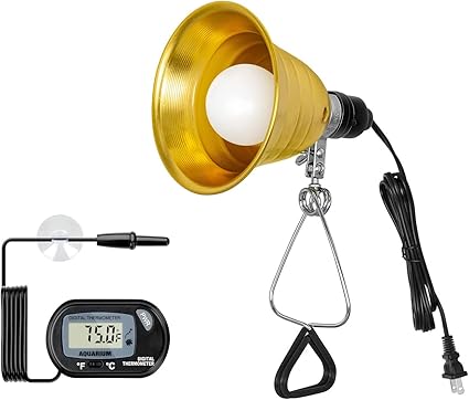 Simple Deluxe 5.5 Inch/8.5 Inch Aluminum Reflector E26 Socket Clamp Light with a Digital Aquarium Thermometer or 2700K LED Bulb