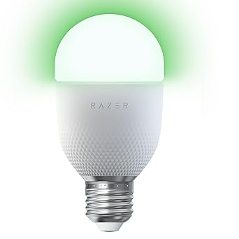 Razer Aether Light Bulb: Chroma RGB LED Bulb for Smart Homes - E26 Size, 9W, 100-240V, 800 Lumens - Bluetooth - Works with Amazon Alexa, Google Home Gamer Room App for Unified Control