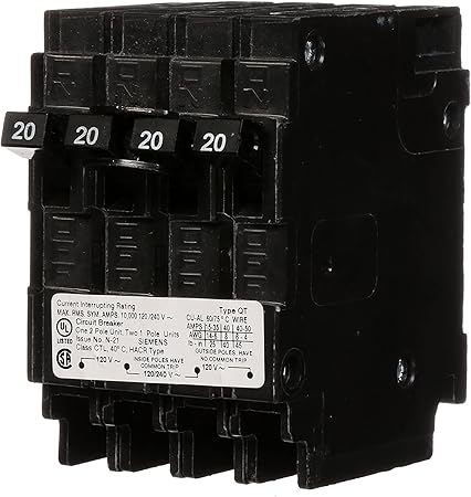 Siemens Q22020CT Triple Circuit Breaker, Plug-In, 20/20 Amps