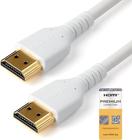 StarTech.com 3ft (1m) Premium Certified HDMI 2.0 Cable with Ethernet - Durable High Speed UHD 4K 60Hz HDR - Rugged M/M HDMI Cord with Aramid Fiber - TPE - Ultra HD Monitors, TVs & Displays (RHDMM1MPW)