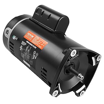 VEVOR 1 HP Pool Pump Motor, 56Y Frame, 115V(9 Amps)/230V(4.5 Amps) 3450RPM, 60Hz, 1.25 Service Factor, 90μF/250V Capacitor, CCW Rotation Square Flange Replacement Motor