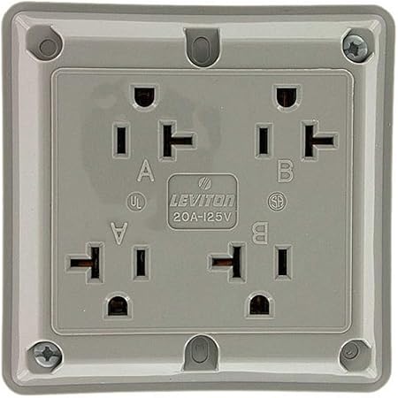 Leviton 21254-GY 20A, 125V, Industrial Series Extra Heavy Duty Grade, 4-In-1 Receptacle, Straight Blade, Grounding, Gray