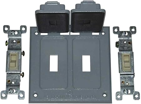 Made in USA Weatherproof Electrical Outlet Box Cover & Single Pole Switch Kit - Gray