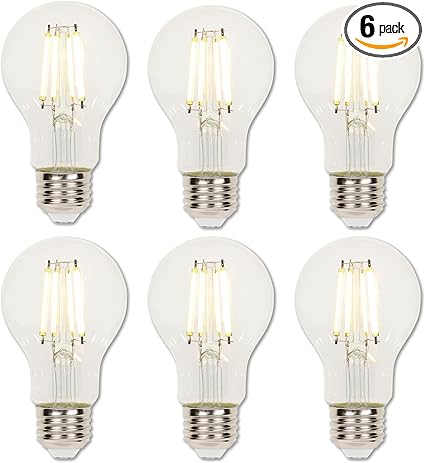 Westinghouse 5258020 6.5 Watt (60 Watt Equivalent) A19 Dimmable Clear Filament LED Light Bulb, Medium Base, 6 Pack