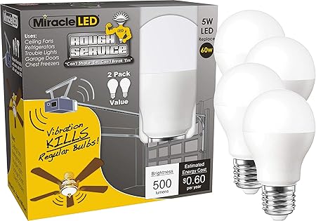 MiracleLED 604880 Rough Service Low Profile LED Garage Door Bulb Replacing Up to 50W (4-Pack), Cool White