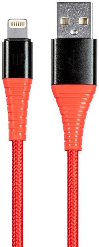 Monoprice Ultra Durable Nylon Braided MFi Certified Lightning to USB-A Charging Cable, 3 Feet, Red - Premium Series (Pack of 1)