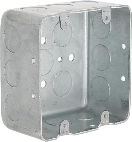 Raco Hubbell 680 2-Device, 2-1/8-Inch Deep, 1/2-Inch Side Knockouts 4-Inch Square Switch Box, Drawn, Silver,Gray