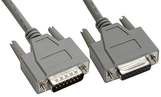 Amphenol CS-DSDMDB15MF-050 15-Pin DB15 Deluxe D-Sub Cable, Shielded, Male/Female, 50', Gray