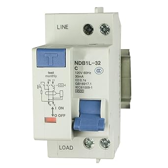 6A, 120V AC, 1 Pole + Neutral Pole, DIN Rail Mount Miniature Circuit Breaker, Trip Curve: C, UL1053 Recognized