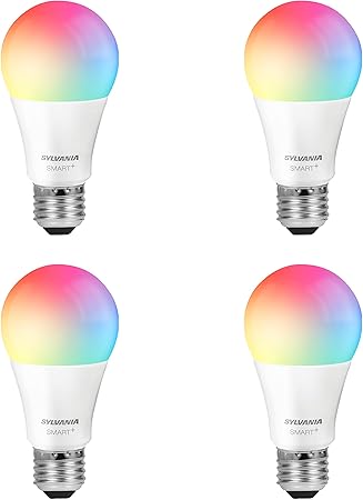 SYLVANIA Wifi LED Smart Light Bulb, 60W Equivalent Full Color and Tunable White A19, Dimmable, Compatible with Alexa and Google Home Only - 4 Pack (75674)