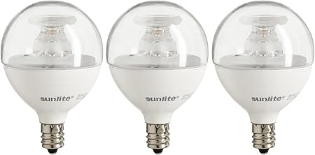 Sunlite G16.5 Light Bulb LED, 7 Watts (60W Equiv.), 500 Lumens, Dimmable, Type G Globe Shape E12 Candelabra Base, Short Bulbs, Vanity Mirror Bulbs, Energy Star Listed, 2700K Soft White, Clear, 3 Count