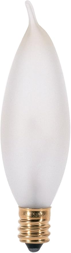 Satco S3277 15 Watt 95 Lumens CA8 Incandescent Soft White 2700K Candelabra Base Frosted Light Bulb, Dimmable