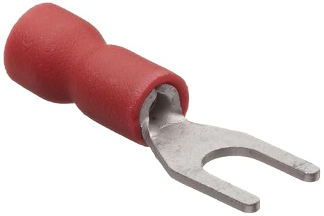 Morris Products 10112 Spade Terminal, Vinyl Insulated, Red, 22-16 Wire Size, #6 Stud Size (Pack of 100)