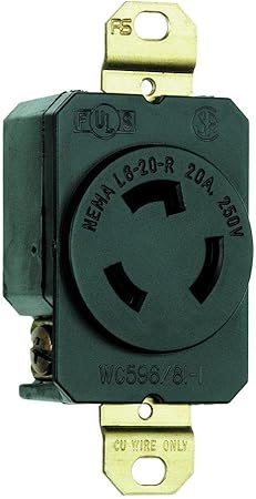 Legrand Pass & Seymour L620RCCV3 Turnlok Industrial Spec Grade Locking Receptacle, 20 Amp 250V, NEMA L6-20R, Black (1 Count)