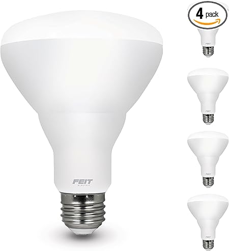 Feit Electric BR30 LED Light Bulb, 65W Equivalent, Dimmable, 650 Lumens, E26 Standard Base, 5000K Daylight, 90 CRI, Recessed Can Light Bulbs, 22 Year Lifetime, BR30DM/950CA/4, 4 Pack