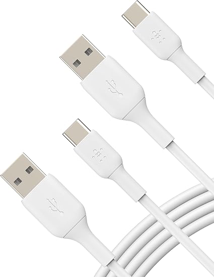 Belkin BoostCharge USB-C Cable (6.6ft/2M), USB-C to USB-A Cable, USB Type-C Cable for iPhone 16 Series, Samsung Galaxy S24, S23, Note20, Pixel 9, iPad Pro, Nintendo Switch, & More - White (2-Pack)