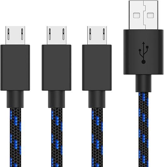 TALK WORKS Micro USB Cable 3 Pack 6ft Long Android Phone Charger Braided Heavy Duty Fast Charging Cord for Samsung Galaxy S6 / S7, Tablet, Bluetooth Speaker, Wireless Earbuds Headphones - Black