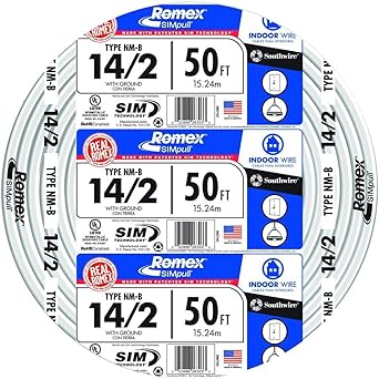 Southwire Romex Brand Simpull Solid Indoor 14/2 W/G NMB Cable 50ft coil - SW# 28827422