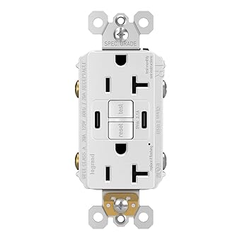 Legrand Radiant 2097TRUSBCCW 15 Amp GFCI Self Test Tamper Resistant Decorator Duplex Outlet with USB Type C, White (1 Count)