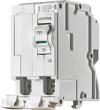 Leviton LB200 100A 2-Pole Plug-On Standard Branch Circuit Breaker, Hydraulic Magnetic, 120/240 VAC, White