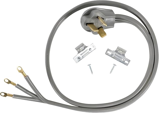 Certified Appliance Accessories 40-Amp Appliance Power Cord, 3 Prong Range Cord, 3 Wires with Eyelet Connectors, 4 Feet, Copper Wire, Gray, 90-1060