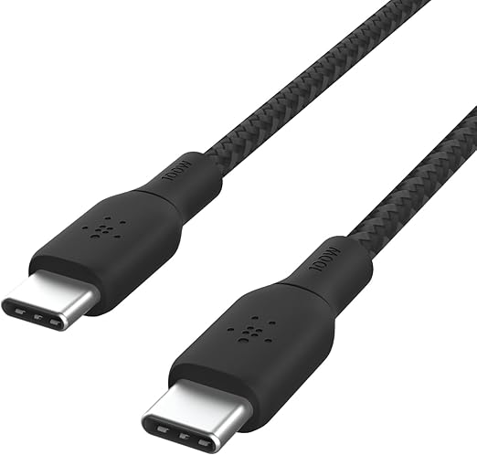 Belkin USB-C to USB-C Cable, BoostCharge Braided Power Cable (2M, 6.6ft), Fast Charging Cable w/ 100W Power Delivery, USB-IF Certified for iPhone 16, MacBook, Chromebook, Samsung Galaxy & More - Black