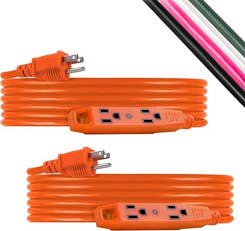 UltraPro 25 Ft Outdoor Extension Cord 2 Pack 3 Outlet Extension Cords Outlet Power Strip Short Extension Cord with Multiple Outlets Grounded Heavy Duty Extension Cord 16 Gauge UL Listed Orange 50808