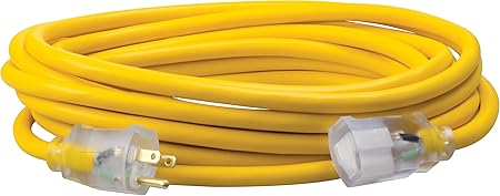 Southwire Polar Solar Heavy Duty Extension Cord, 25Ft, 12 Gauge, 3 Conductor, Outdoor Cord, Lighted End, SJEOOW, Yellow, 1687SW0002