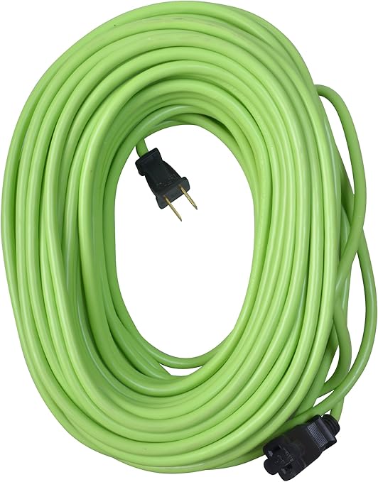 Outdoor Extension Cord, 120 Foot Light Duty, Water Resistant, Flexible, 16 Gauge 2 Prong, Lime Green, 9940010