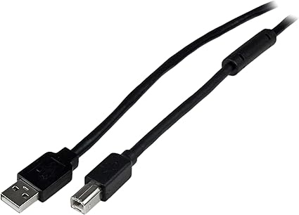 StarTech.com 20m / 65 ft Active USB 2.0 A to B Cable - Long 20 m USB Cable - 20m USB Printer Cable - 1x USB A (M), 1x USB B (M) - Black (USB2HAB65AC)