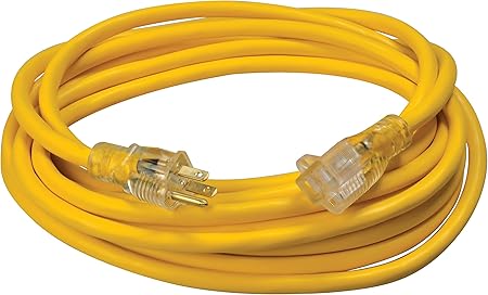 Southwire Heavy Duty Extension Cord, 25Ft, 12 Gauge, 3 Conductor, High Visibility Outdoor Cord, Lighted End, SJTW, Yellow, 25878802