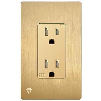 ENERLITES Elite Series Decorator Receptacle Outlet Child Safe Tamper-Resistant, Self-Grounding, Residential Grade, 15A 125V, UL Listed, Wall Plate Included, 61501-TR-GDWBP, Brushed Gold