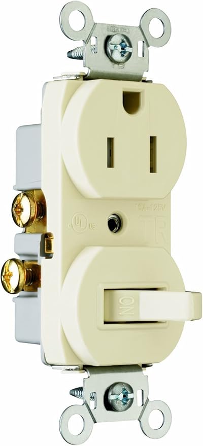 Legrand Pass & Seymour 691TRLACC6 Combination Switch, One 15 Amp 120/125V Single Pole Toggle Switch and One Tamper Resistant Outlet Receptacle, Grounding, Light Almond (1 Count)