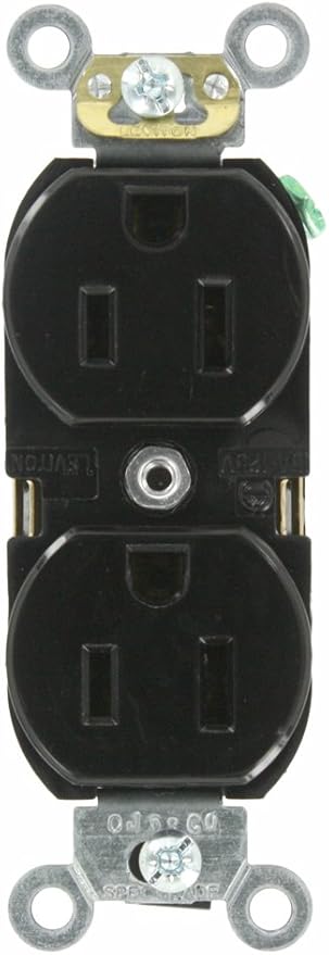 Leviton 5262-SE 15-Amp, 125 Volt, Industrial Heavy Duty Grade, Duplex Receptacle, Straight Blade, Self Grounding, Contractor Pack, Black