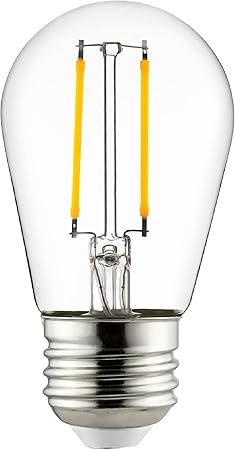 Sunlite 81079-SU LED S14 Filament Style String Light Bulb, UL Listed, 2 Watts (25W Equivalent), 200 Lumens, Medium Base (E26), Dimmable, Clear Glass, 2200K Amber, 1 Count