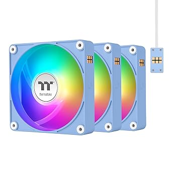 Thermaltake CT120 EX ARGB Reverse PC Cooling Fan HydrangeaBlue 3-Fan Pack, Magnetic Connection, 5V Motherboard Sync, 16.8 Million Colors 9 Addressable LEDs,120 mm Case/Radiator Fan,CL-F198-PL12BU-A