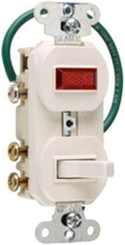 Legrand Pass & Seymour 695WG Combination Switch, One 15 Amp 120V Single Pole Toggle Switch and One Pilot Light, Grounding, White (1 Count)