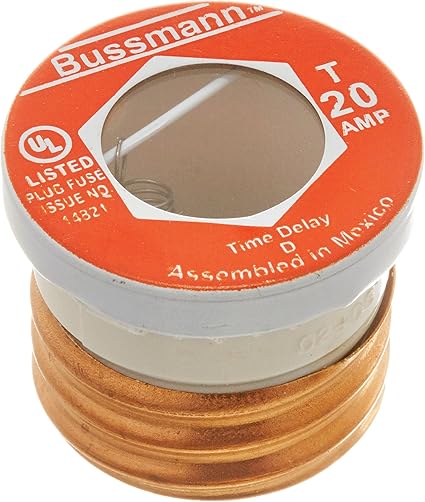 Bussmann T-20 20 Amp Type T Time-Delay Dual-Element Edison Base Plug Fuse, 125V UL Listed, pack of 4