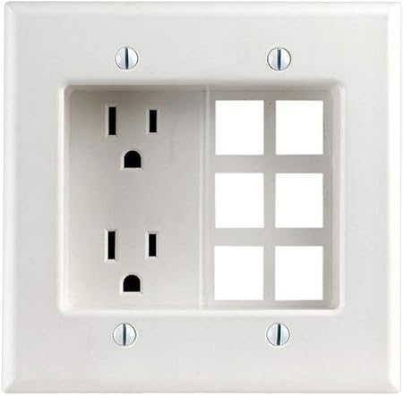 Leviton 690-W Recessed Duplex Receptacle, 125 Vac, 15 A, 2 Pole, 3 Wire, White