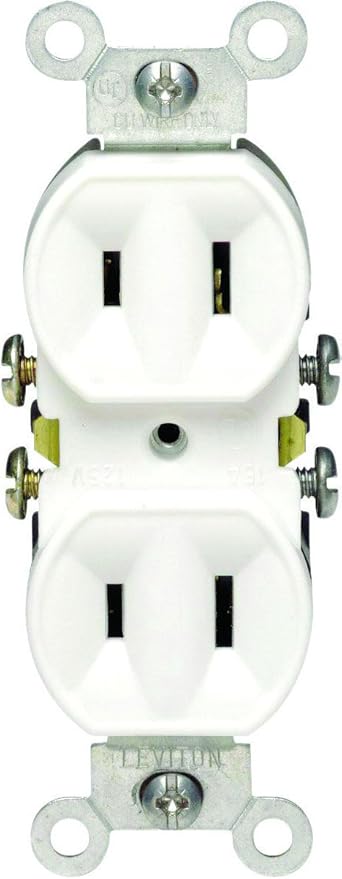 Leviton 223-W 15 Amp, 125 Volt, Duplex Receptacle, Residential Grade, Non-Grounded, White