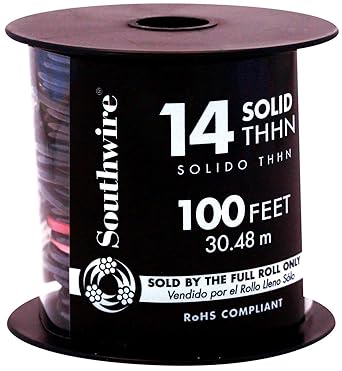 Southwire 22955952 Simpull THHN or THWN2, 14 Gauge THHN Stranded Wire, 100' per Roll, Black