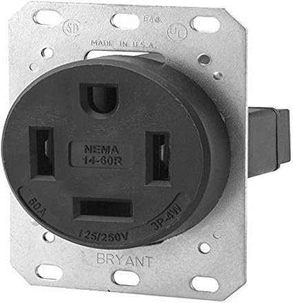 Bryant Electric 9460FR 60 Amp 125/250V NEMA 14-60R Flush Straight Blade Receptacle, Black