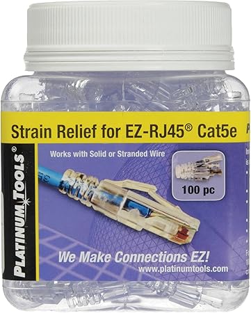 Platinum Tools 202035J EZ-RJ45 CAT5E Clear Strain Relief, Jar of 100