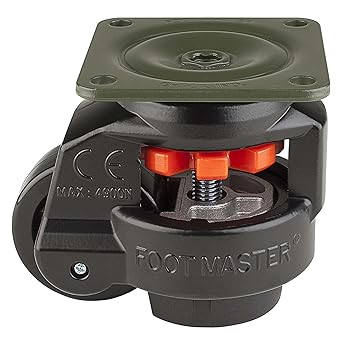 FOOT MASTER GD-80-F-NYN-FBL Leveling Caster, 63 mm Nylon 66 Wheel, Flat Black, Height Adjustable Foot Pad, Plate Mounted Swivel Caster, 550 kg Load Rating, Medium