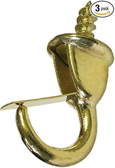 592023 Safety Mug Hooks, 1-1/4-Inch, Brass, 3-Pack