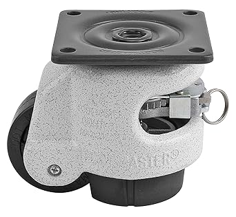 FOOT MASTER GDR-60-F-NYN Leveling Caster, 50 mm Nylon 66 Wheel, Iconic Ivory, Height Adjustable Ratchet, Plate Mounted Swivel Caster, 250 kg Load Rating, Medium