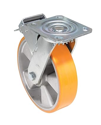 Vestil CST-VE-8X2PUA-SWTB Polyurethane Swivel With Total Brake Caster 8 In. Diameter x 2 In. Width 1543 Lb. Capacity Orange/Silver