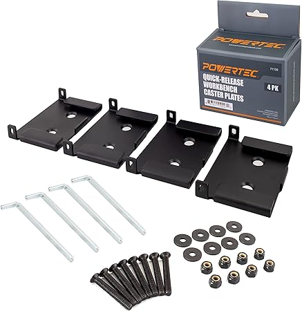 POWERTEC 71132V Quick-Release Workbench Caster Plates, 4-Pack